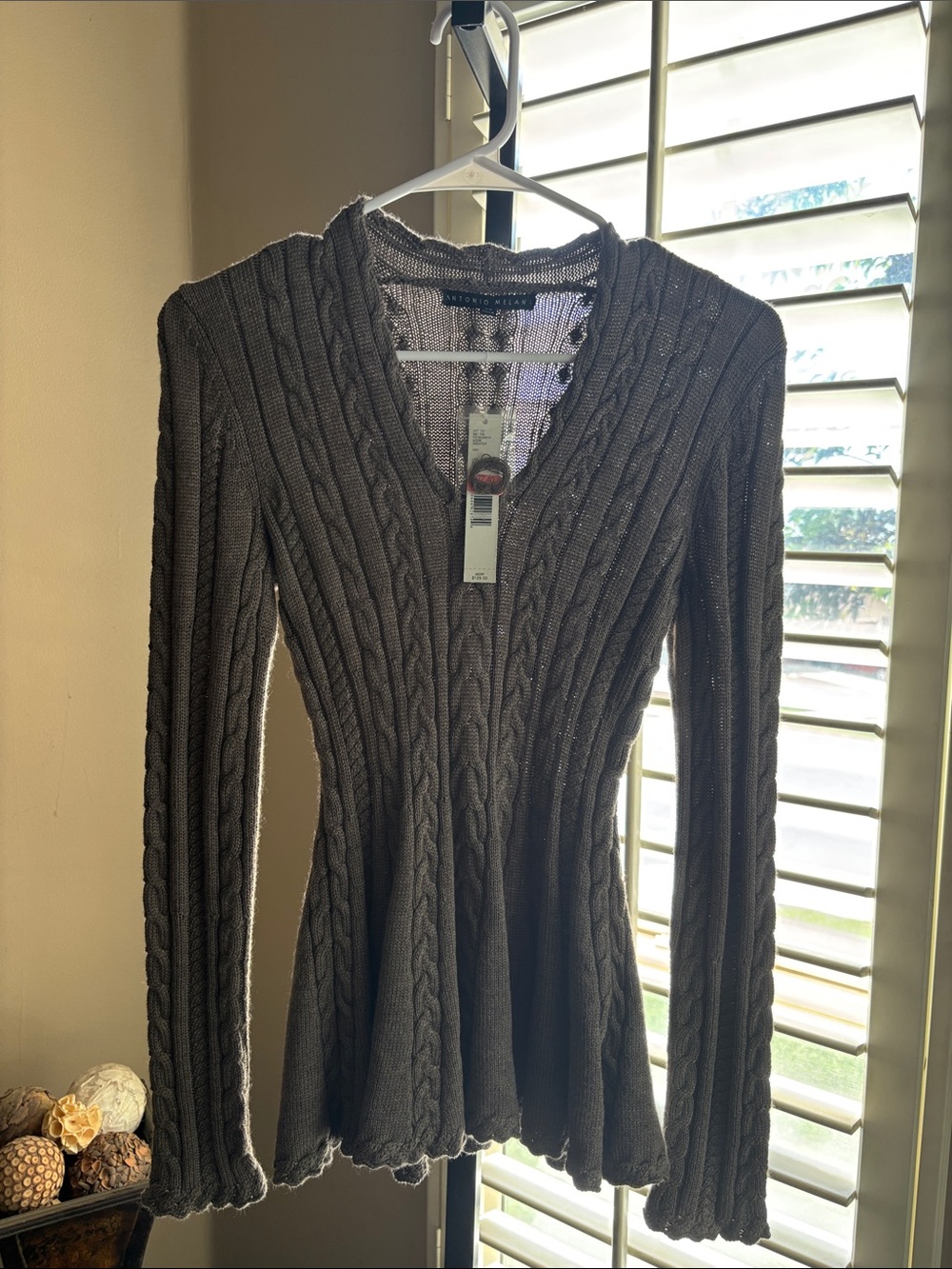 ANTONIO MELANI Women's Cable Knit V-Neck Sweater - Taupe Brown